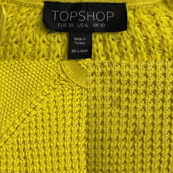 Topshop Chunky Waffle Knit Long Raglan Sleeves Crewneck Bright Yellow Sweater 6 - Picture 3 of 15